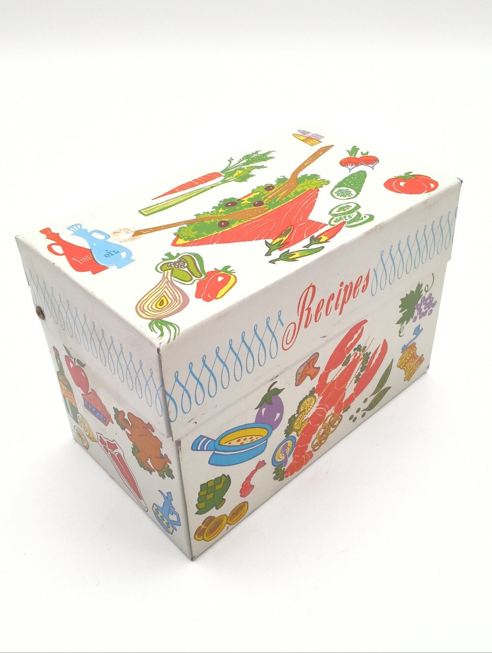 Vintage Ohio Art Metal Recipe Box Mid-Century Lobster Retro Tin